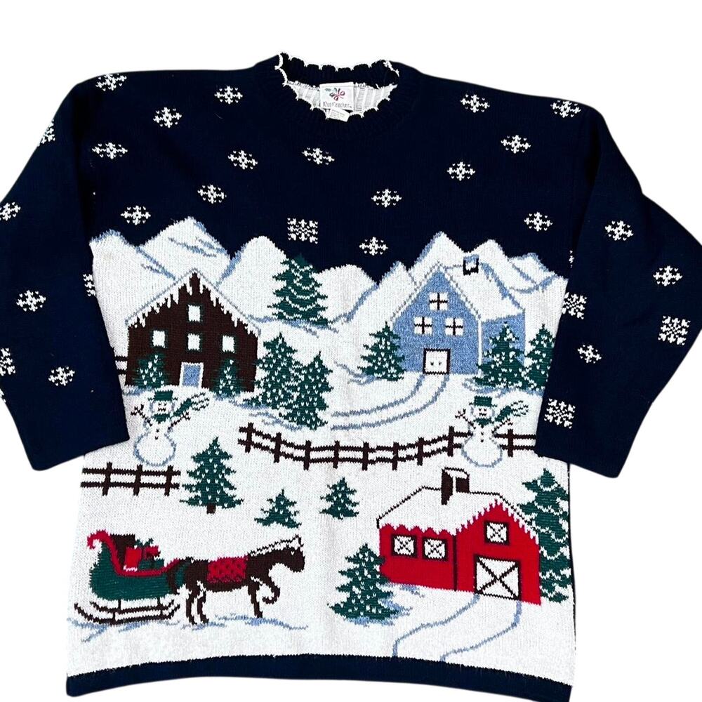 SZ L Vintage Nutcracker Christmas Sweater Winter Scene Snow